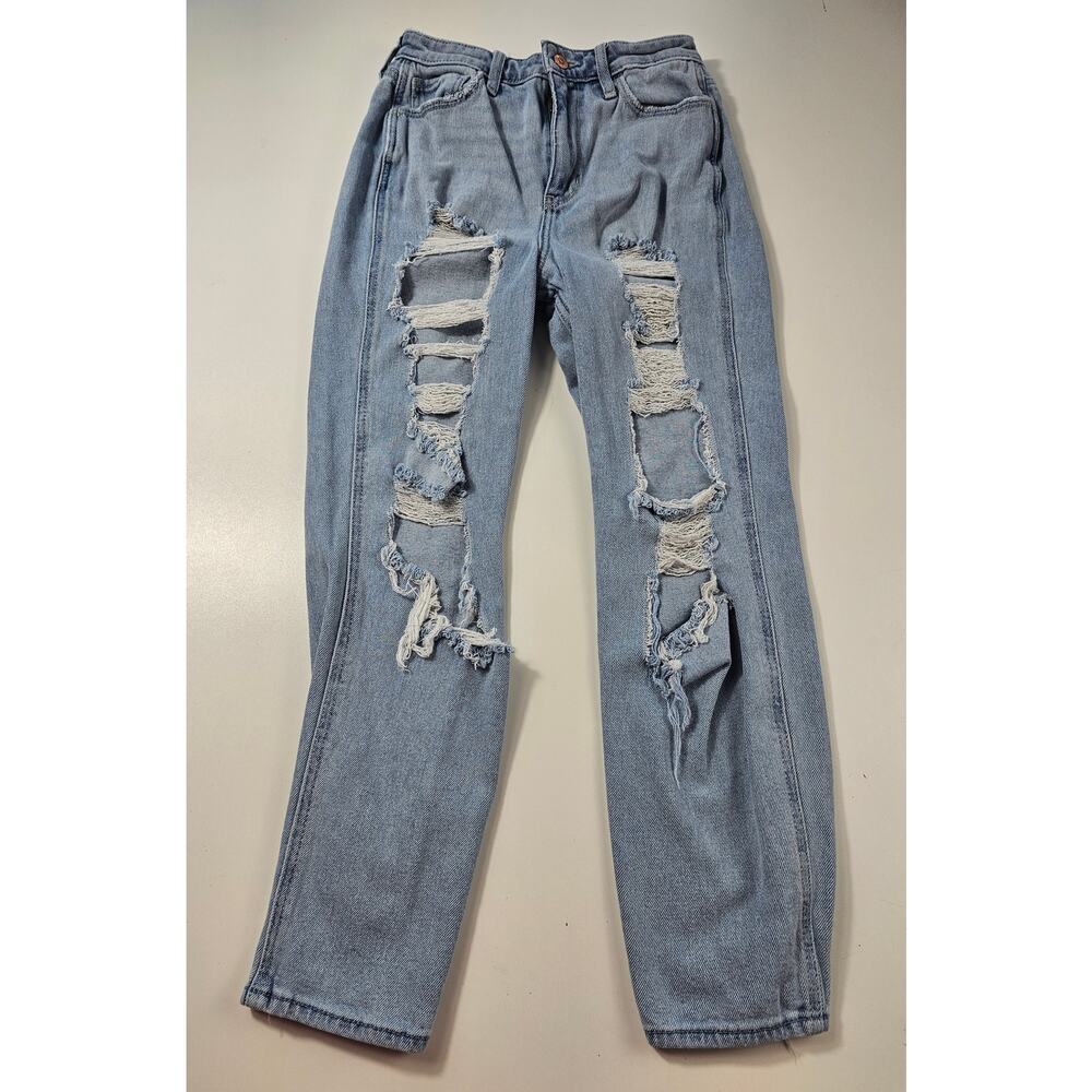 Hollister y2k destroyed mom jeans high rise EUC 1S SHORT light wash tapered ^*